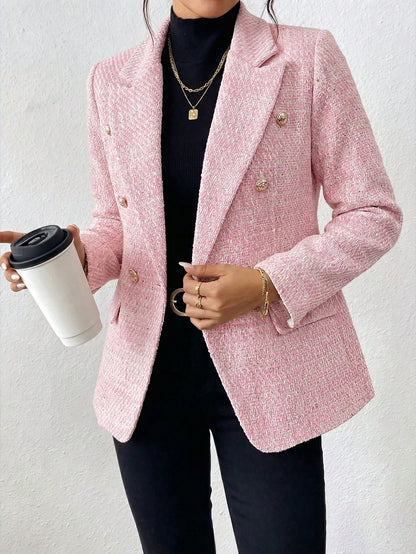 Rafferiza 2026 Women's Plus Size Fashionable Versatile Commuter Double-Breasted Flat Collar Jacket Fall