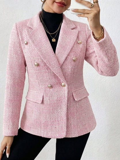 Rafferiza 2026 Women's Plus Size Fashionable Versatile Commuter Double-Breasted Flat Collar Jacket Fall