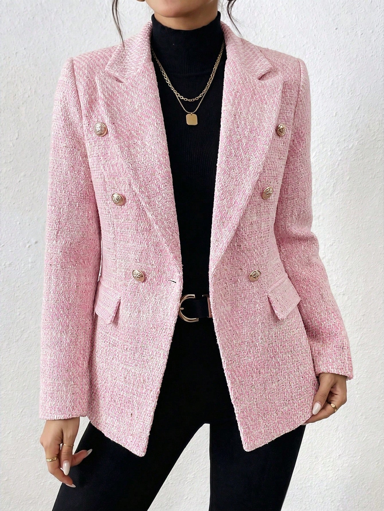 Rafferiza 2026 Women's Plus Size Fashionable Versatile Commuter Double-Breasted Flat Collar Jacket Fall