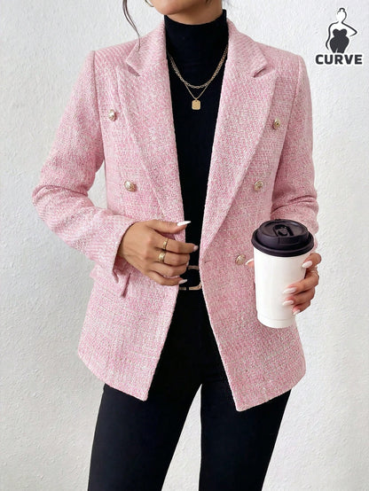 Rafferiza 2026 Women's Plus Size Fashionable Versatile Commuter Double-Breasted Flat Collar Jacket Fall