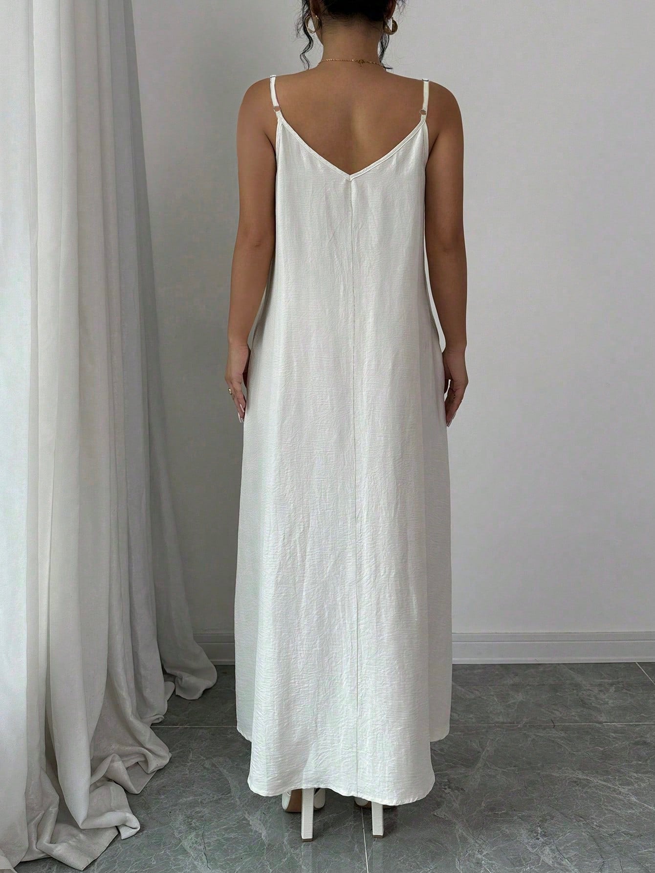 Rafferiza Adjustable Strap Loose White Long Cami Dress For Women Maxi Women Outfit