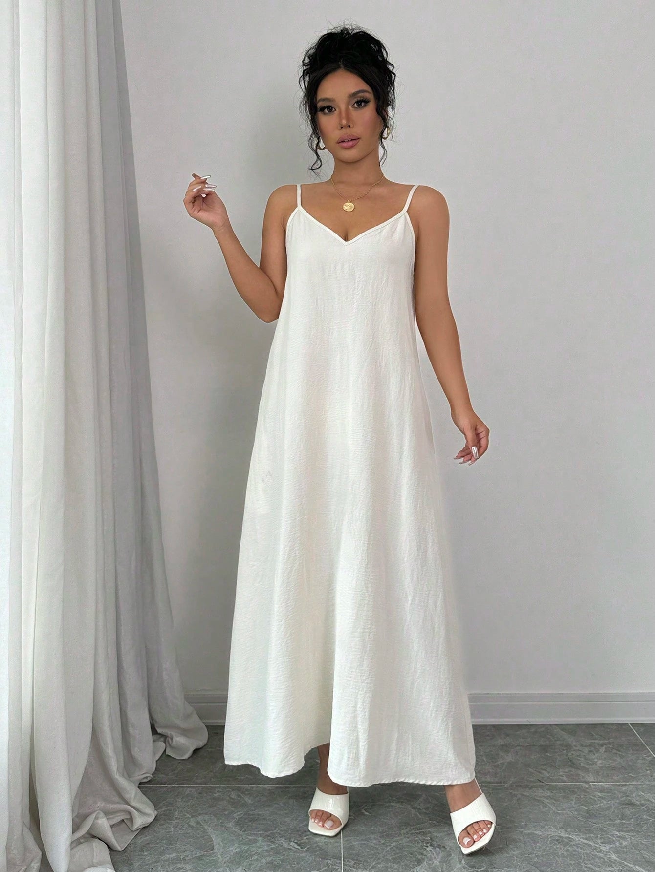 Rafferiza Adjustable Strap Loose White Long Cami Dress For Women Maxi Women Outfit