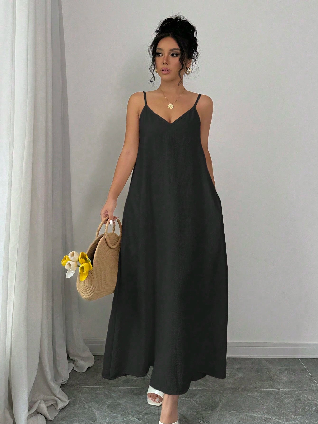 Rafferiza Adjustable Strap Loose White Long Cami Dress For Women Maxi Women Outfit