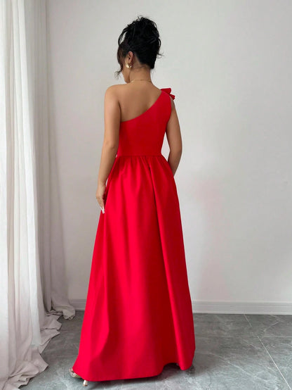 Rafferiza Fashionable New Sleeveless V-Neck Ruffle Hem Split European & American Style Dress For Women