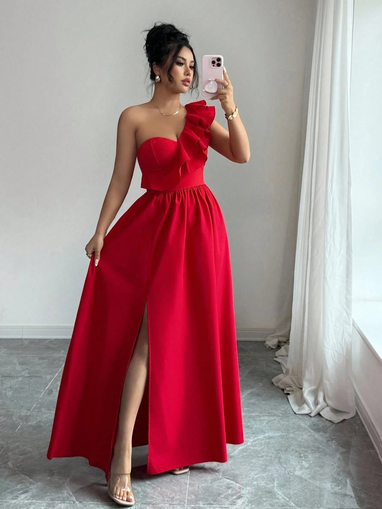Rafferiza Fashionable New Sleeveless V-Neck Ruffle Hem Split European & American Style Dress For Women
