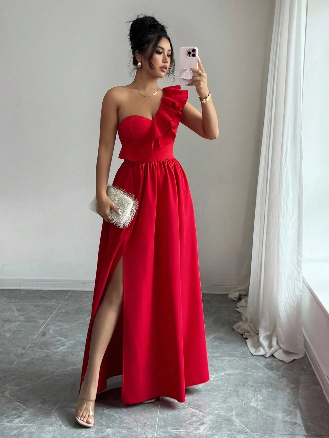 Rafferiza Fashionable New Sleeveless V-Neck Ruffle Hem Split European & American Style Dress For Women