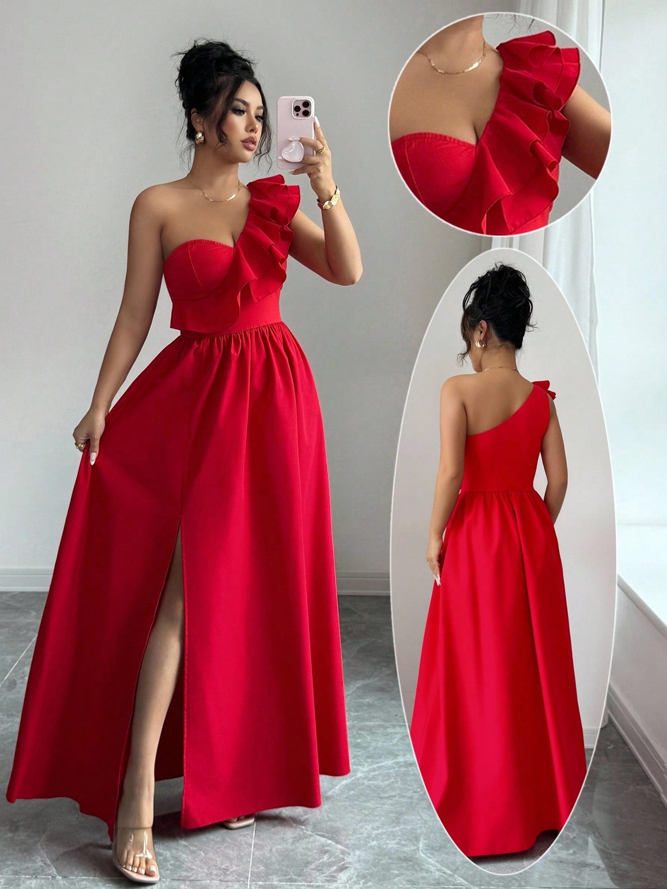 Rafferiza Fashionable New Sleeveless V-Neck Ruffle Hem Split European & American Style Dress For Women