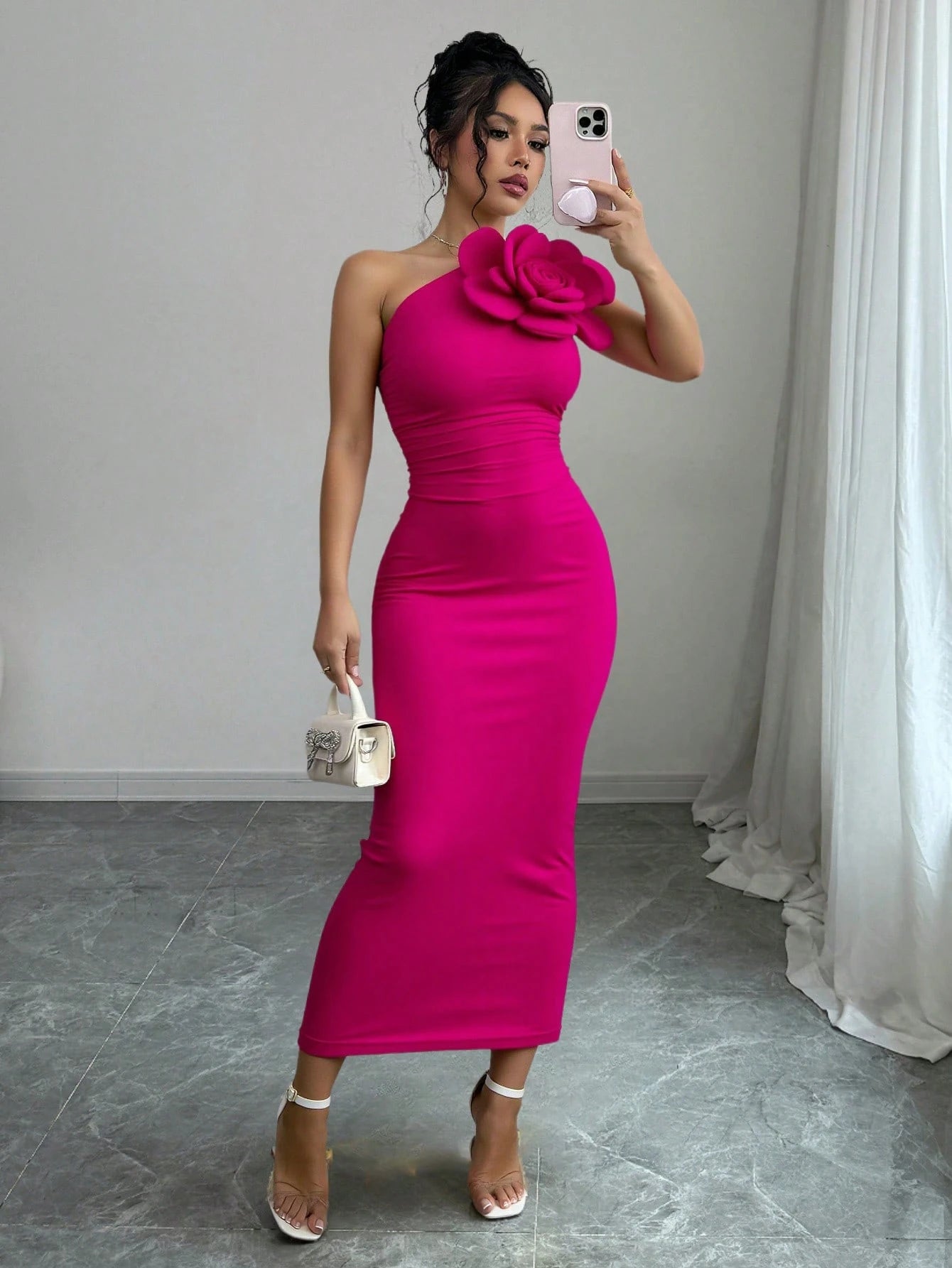 Rafferiza Women's Oblique Shoulder Ruched Ruched Fitted Bodycon Elegant Fashion Dress