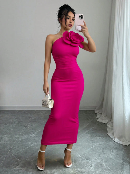 Rafferiza Women's Oblique Shoulder Ruched Ruched Fitted Bodycon Elegant Fashion Dress