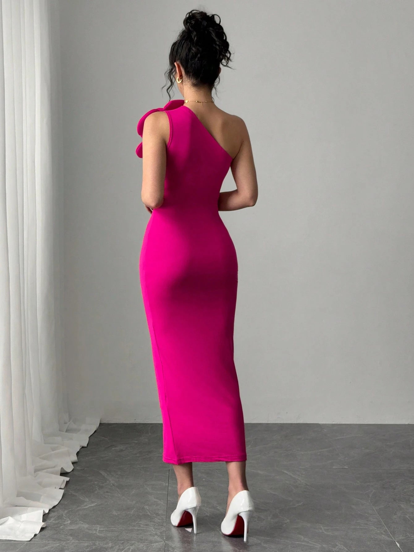 Rafferiza Women's Oblique Shoulder Ruched Ruched Fitted Bodycon Elegant Fashion Dress