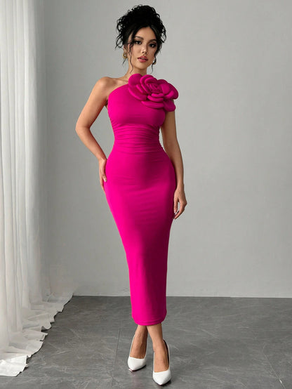 Rafferiza Women's Oblique Shoulder Ruched Ruched Fitted Bodycon Elegant Fashion Dress