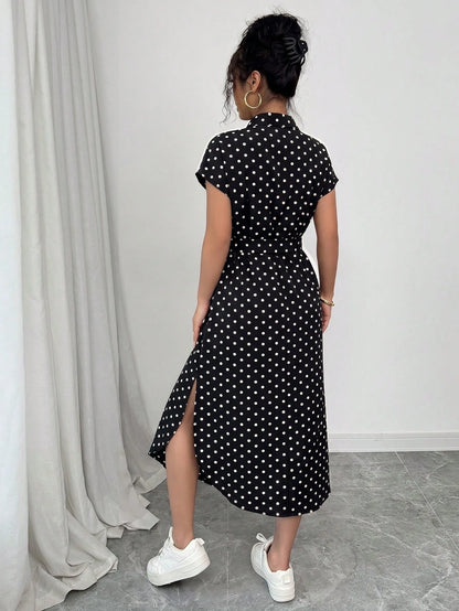 Raffinéa Women's Casual Vacation Travel Leopard Print Front Button Shirt Belt Bow Pocket Side Slits 2025 Summer New Short Sleeve Long Dress