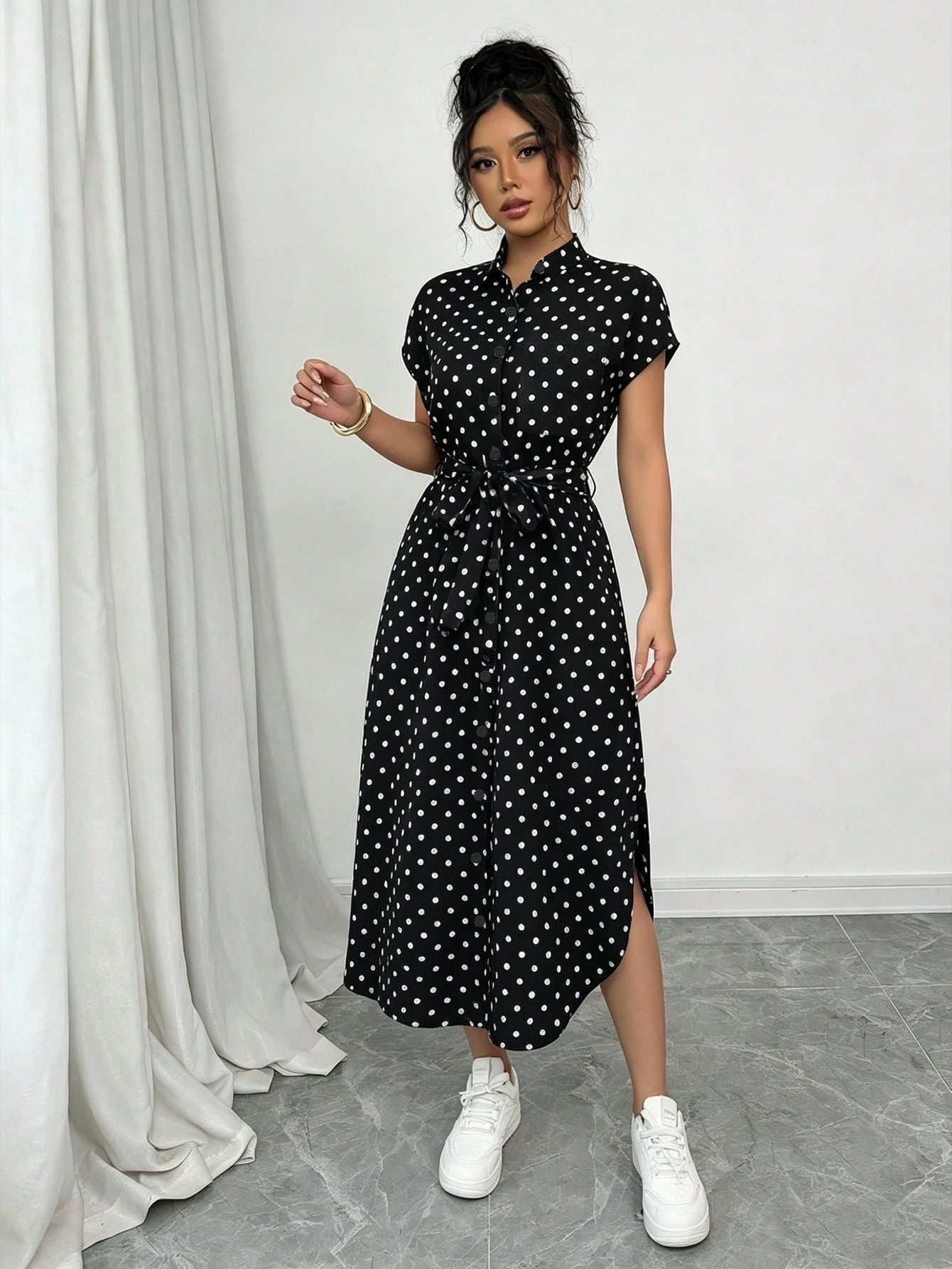 Raffinéa Women's Casual Vacation Travel Leopard Print Front Button Shirt Belt Bow Pocket Side Slits 2025 Summer New Short Sleeve Long Dress