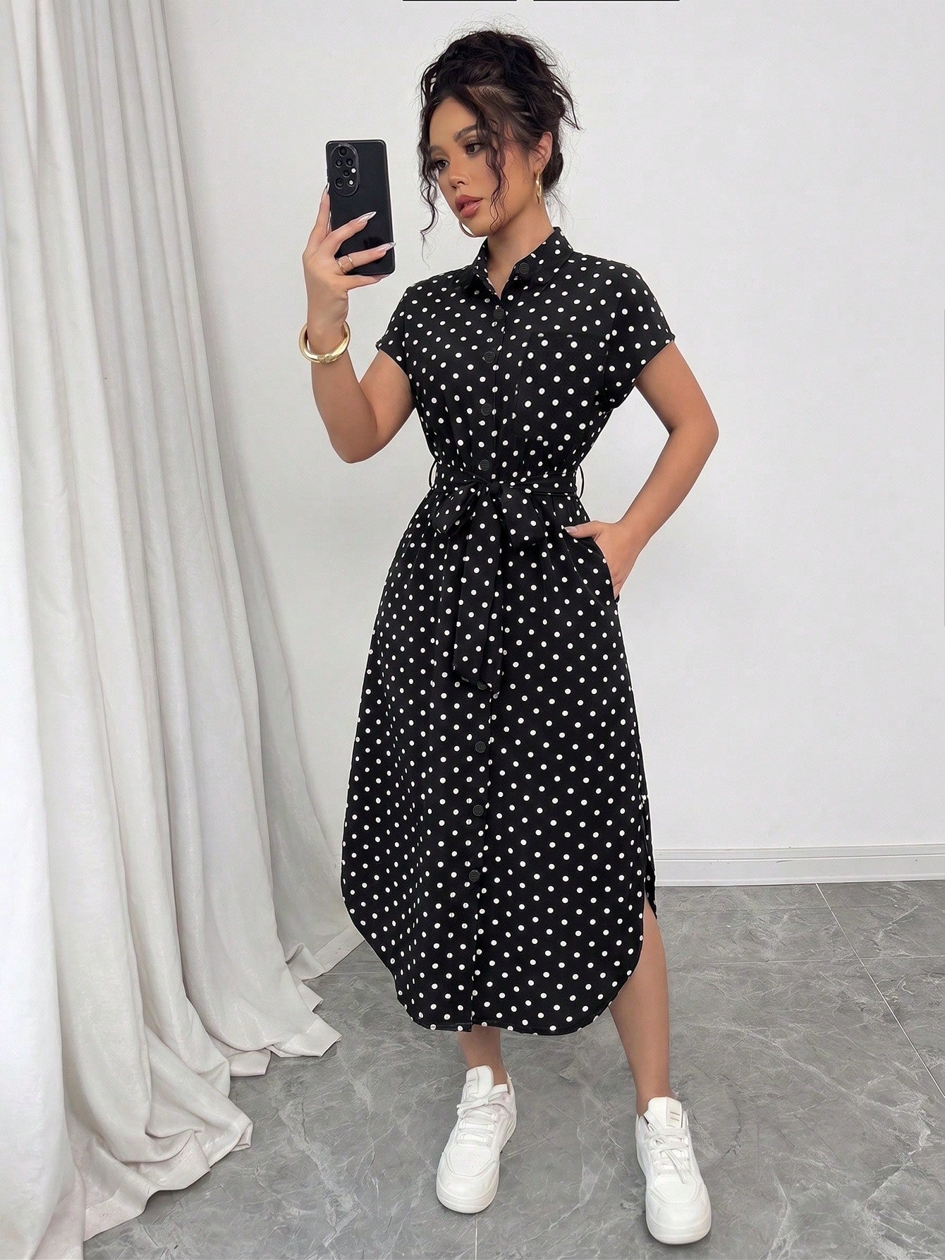 Raffinéa Women's Casual Vacation Travel Leopard Print Front Button Shirt Belt Bow Pocket Side Slits 2025 Summer New Short Sleeve Long Dress