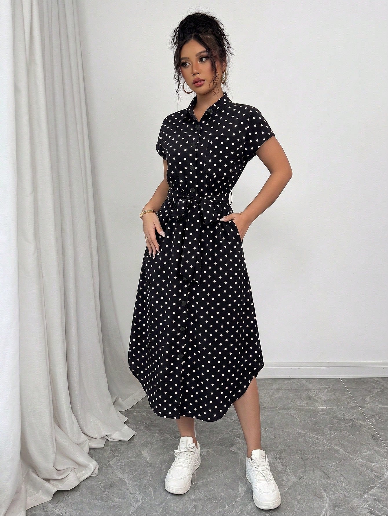 Raffinéa Women's Casual Vacation Travel Leopard Print Front Button Shirt Belt Bow Pocket Side Slits 2025 Summer New Short Sleeve Long Dress