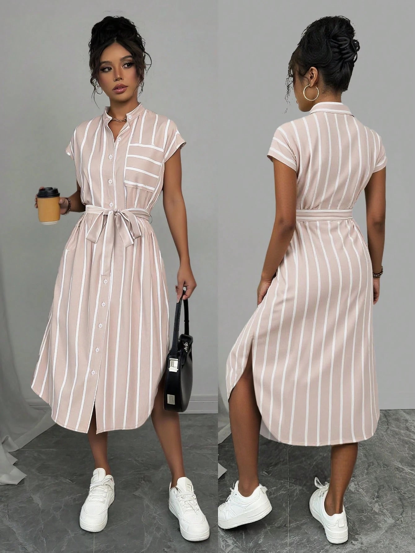 Raffinéa Women's Casual Vacation Travel Leopard Print Front Button Shirt Belt Bow Pocket Side Slits 2025 Summer New Short Sleeve Long Dress