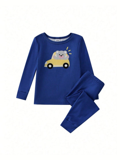 (Random 6 Sets Send 1 Sets)Infant Toddler Cute Fitted Long Sleeve Dinosaur Pajama Set Snug Fit