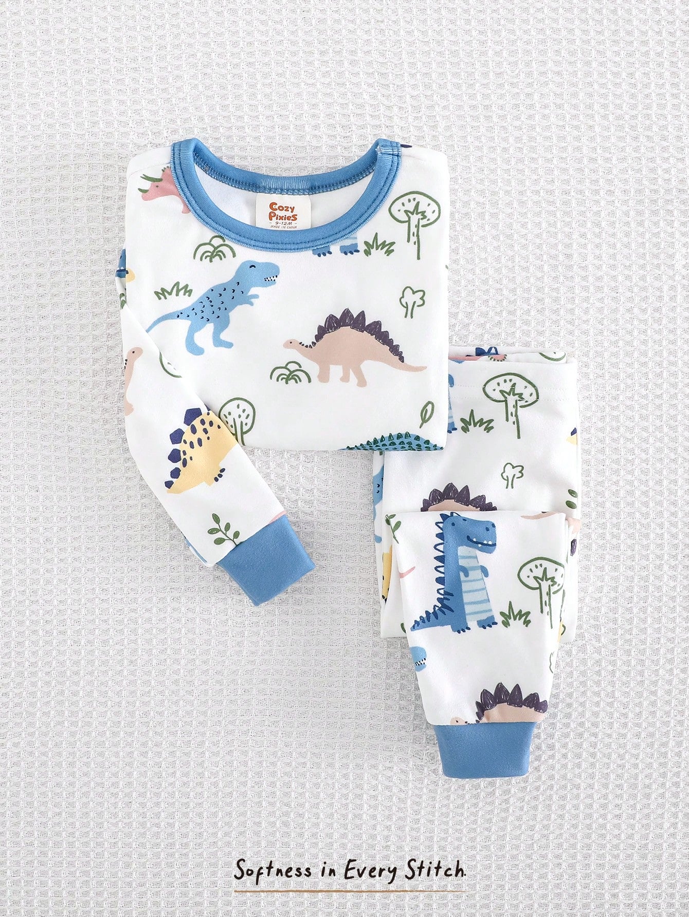 (Random 6 Sets Send 1 Sets)Infant Toddler Cute Fitted Long Sleeve Dinosaur Pajama Set Snug Fit