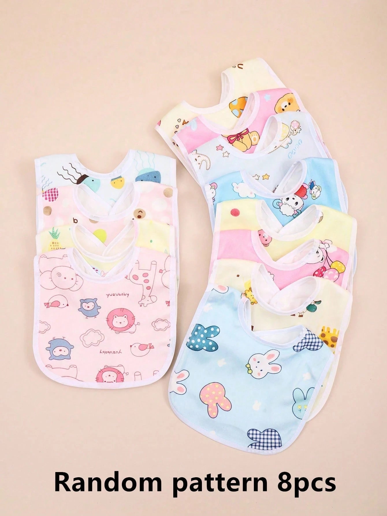 Random 8pcs Baby Waterproof U-Shaped Snap Bibs With Floral Crystal Velvet, Drool Bib For Feeding