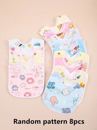 Random 8pcs Baby Waterproof U-Shaped Snap Bibs With Floral Crystal Velvet, Drool Bib For Feeding