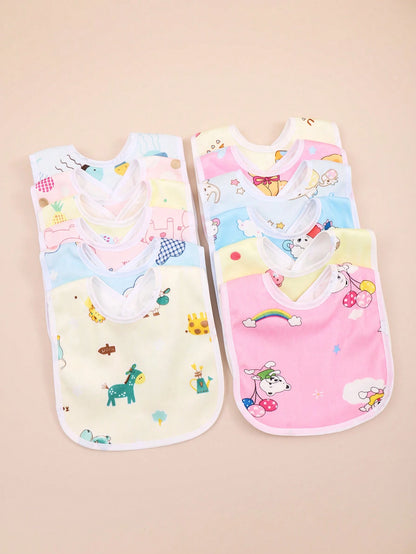 Random 8pcs Baby Waterproof U-Shaped Snap Bibs With Floral Crystal Velvet, Drool Bib For Feeding