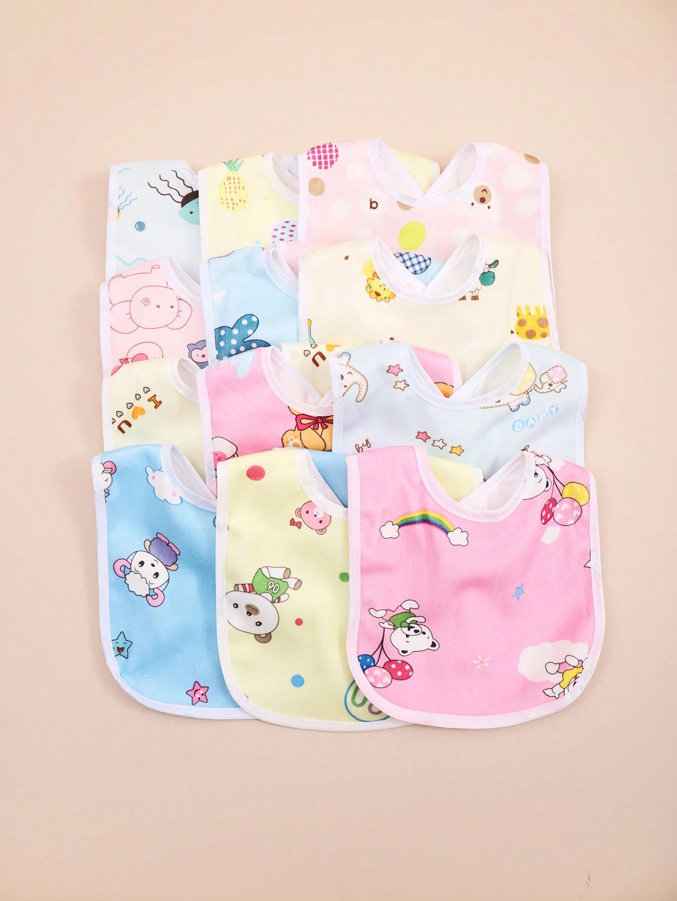 Random 8pcs Baby Waterproof U-Shaped Snap Bibs With Floral Crystal Velvet, Drool Bib For Feeding