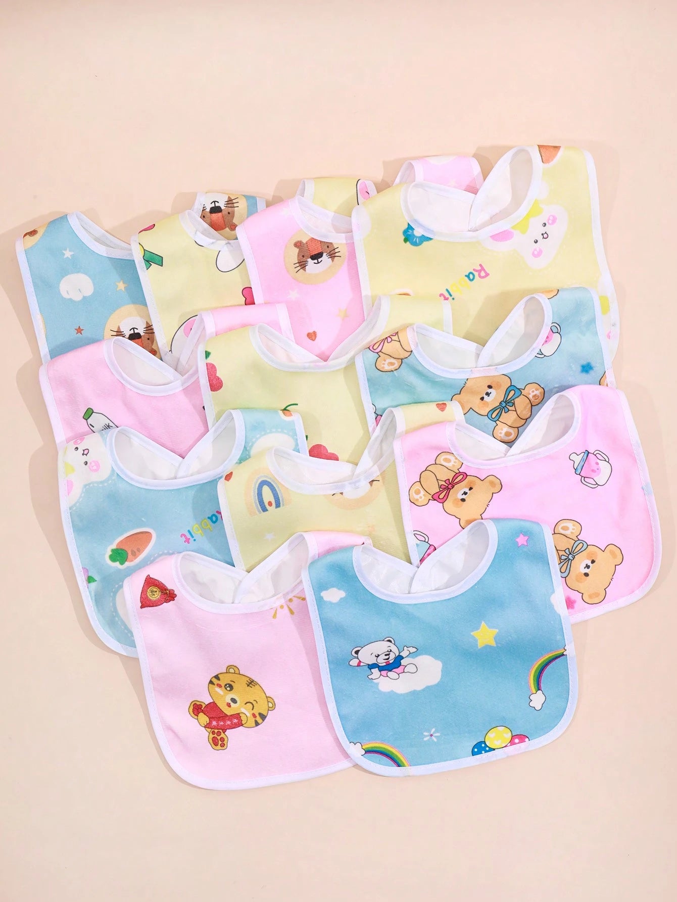 Random 8pcs Baby Waterproof U-Shaped Snap Bibs With Floral Crystal Velvet, Drool Bib For Feeding