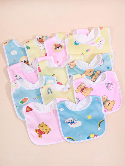 Random 8pcs Baby Waterproof U-Shaped Snap Bibs With Floral Crystal Velvet, Drool Bib For Feeding