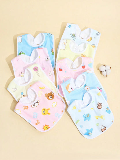 Random 8pcs Baby Waterproof U-Shaped Snap Bibs With Floral Crystal Velvet, Drool Bib For Feeding
