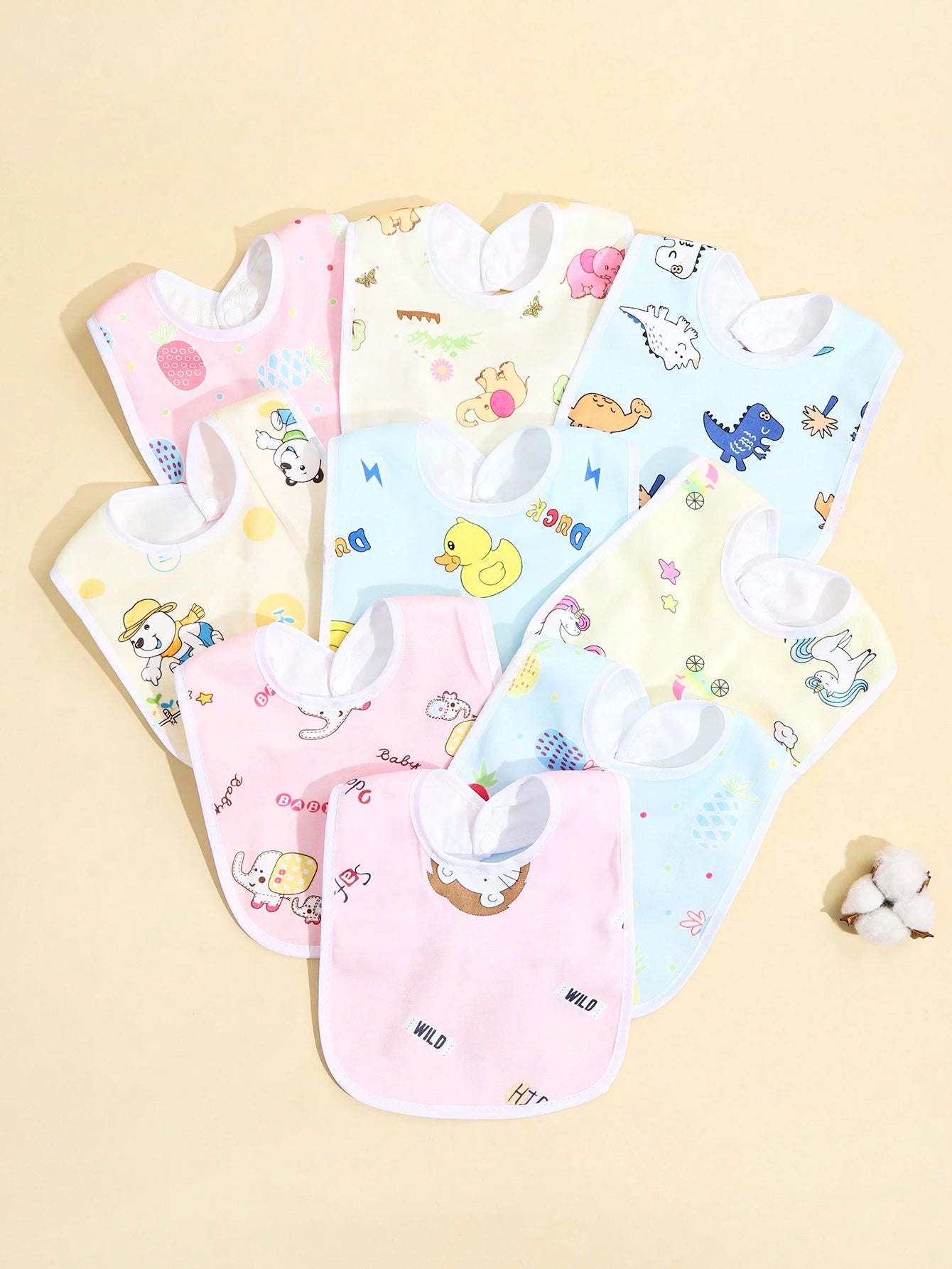 Random 8pcs Baby Waterproof U-Shaped Snap Bibs With Floral Crystal Velvet, Drool Bib For Feeding