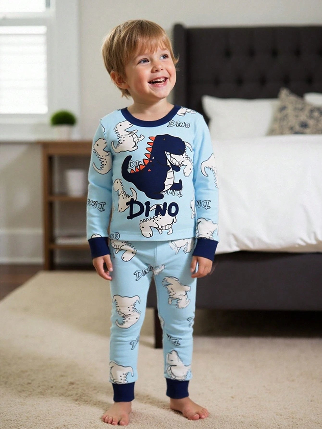 [Randomly Ships 1 Of 5]Baby Boy Halloween Cartoon Theme Loungewear, Multiple Playful Prints Pumpkin Ghost Bat Stripe Pattern, Knitted Fabric, Comfortable Soft High Elasticity Slim Fit Round Neck Long