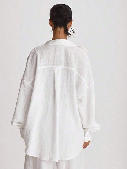 Resort Oversized Linen Shirt Cover Up Swim Vacation Holiday Summer Travel Beachwear Basics Hen Do Wedding Bridal Bachelorette Solid Colour Resort Core