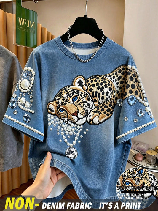 Resyla Plus Size Digital Print Leopard Print T-Shirt Street Style Casual Top