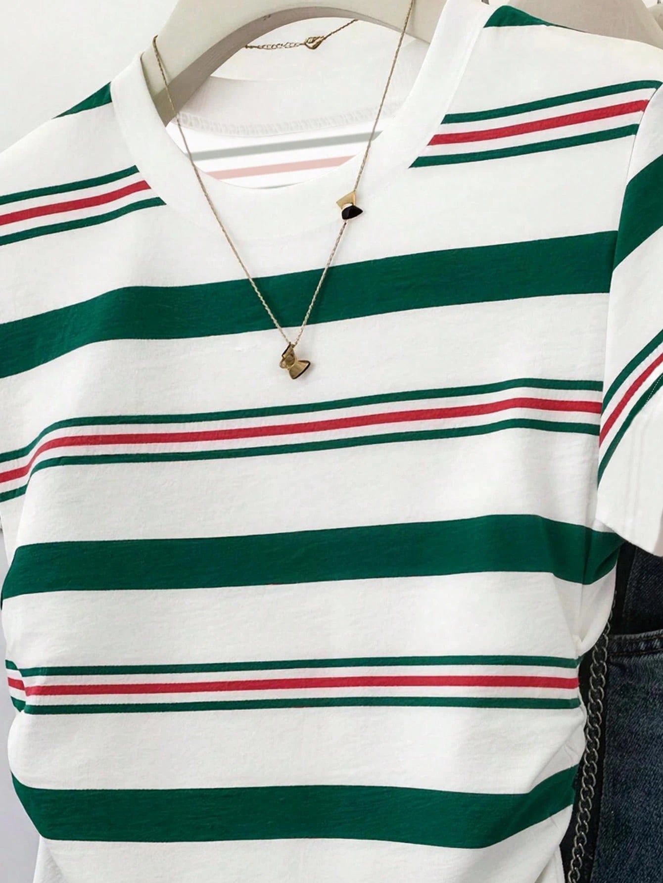 Resyla Plus Size Women's Summer New Style, Outdoor Casual Sports, Pattern Design, Multi-Color Striped Print, Shopping And Strolling, Back To School Season, Women's Waist-Cinched T-Shirt
