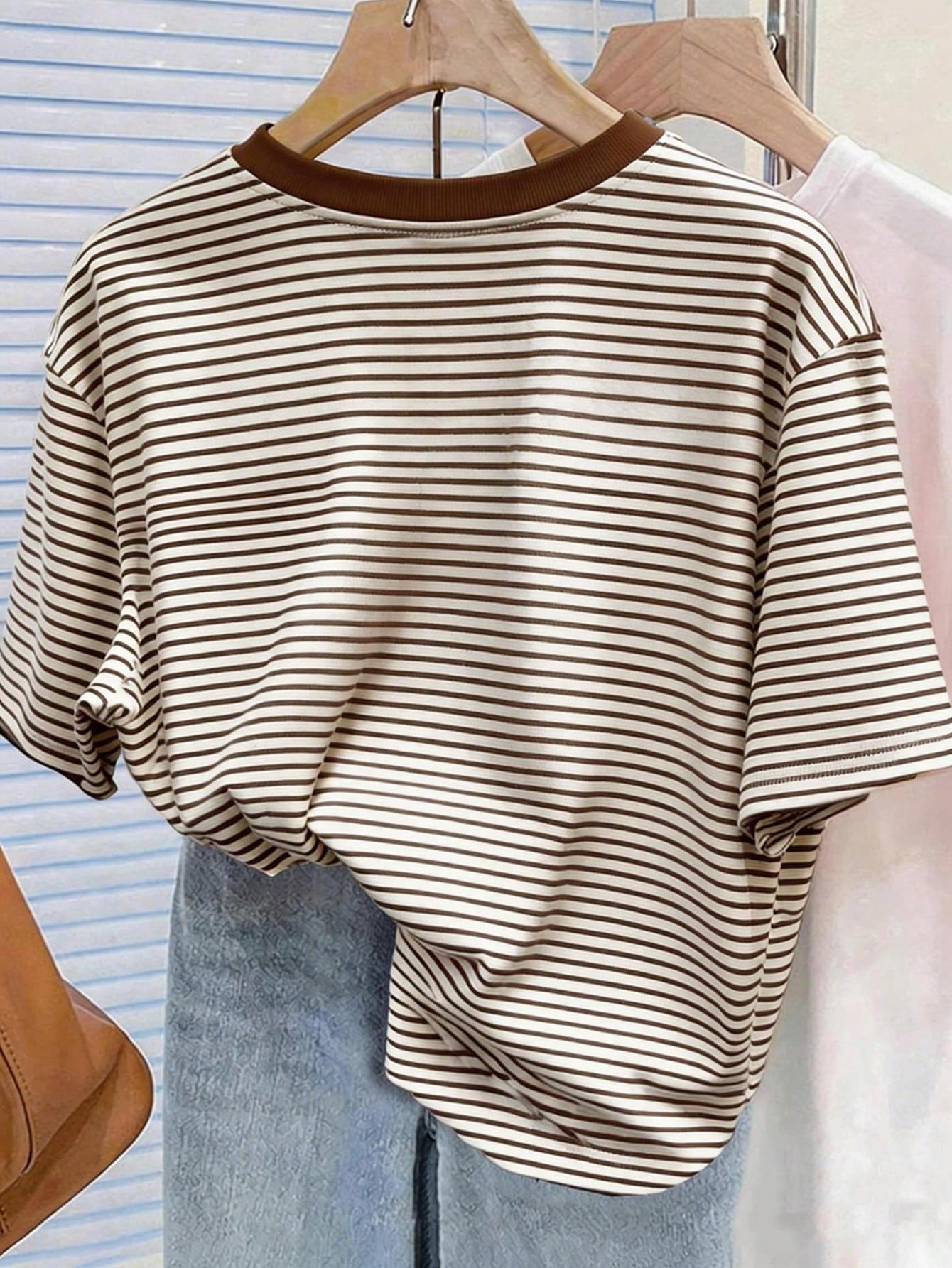 Resyla Striped Digital Print Fashion Minimalist Women Plus Size Long Crew Neck Drop Shoulder T-Shirt Friend Gift