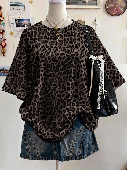 Resyla Striped Digital Print Fashion Minimalist Women Plus Size Long Crew Neck Drop Shoulder T-Shirt Friend Gift