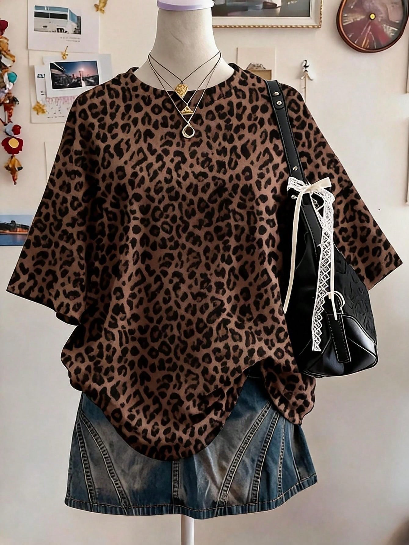 Resyla Striped Digital Print Fashion Minimalist Women Plus Size Long Crew Neck Drop Shoulder T-Shirt Friend Gift