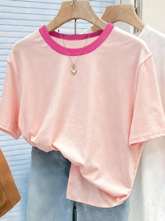 Resyla Vintage Colorful Striped Women Short Sleeve T-Shirt, Casual Round Neck Loose Fit Plus Size Tee For Summer