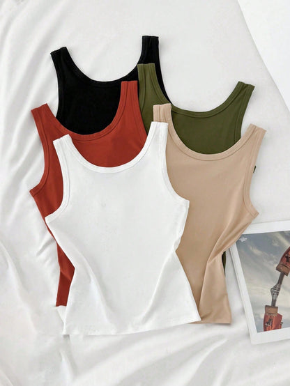 Resyla Women's 5 Pack Multipack Solid Color Casual Chic Basic Solid Color Ribbed Scoop Neck Sleeveless Tank Top Summer Tops For Women Going Out Clothes 2026