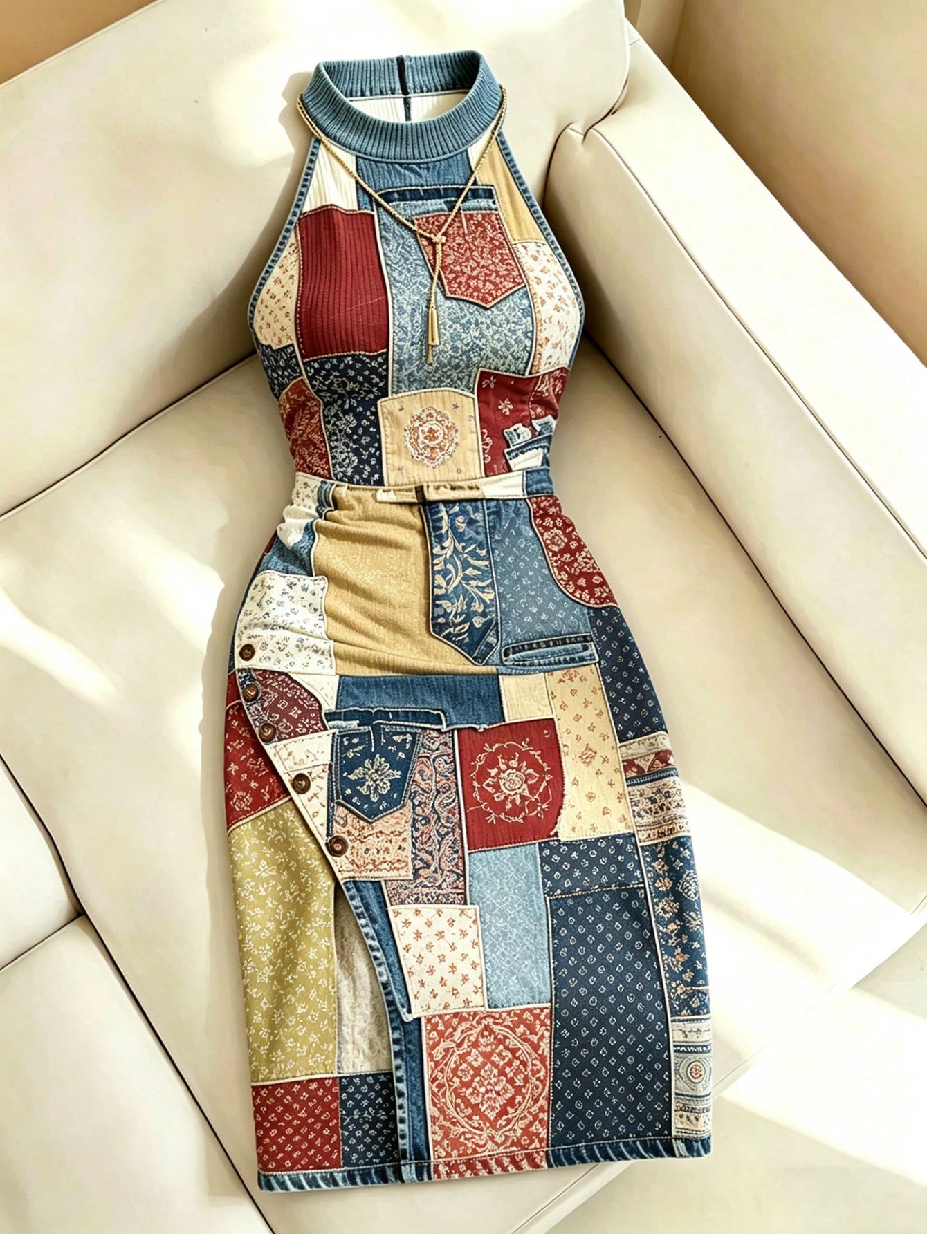 Resyla Women's Halter Neck All-Over Print Ruched Casual Date & Travel Mini Dress