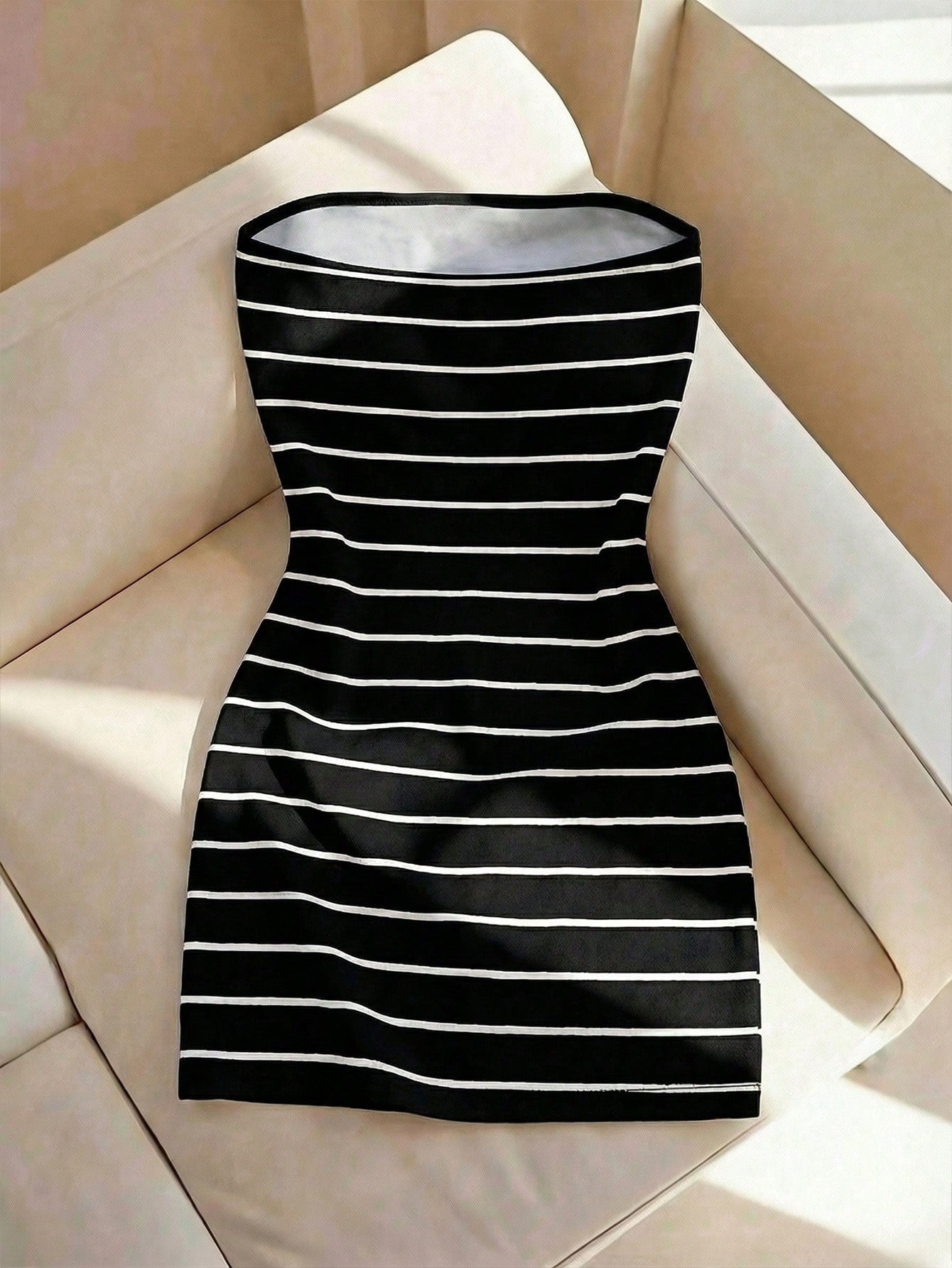 Resyla Women's New Striped Print Round Neck Fitted Tube Dress, Spring/Summer
