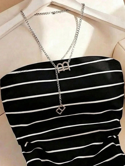 Resyla Women's New Striped Print Round Neck Fitted Tube Dress, Spring/Summer