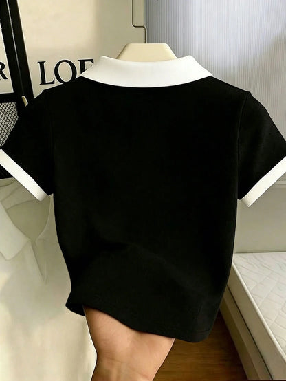 Resyla Women's Plus Size Summer Casual Colorblock Patchwork Embroidered T-Shirt