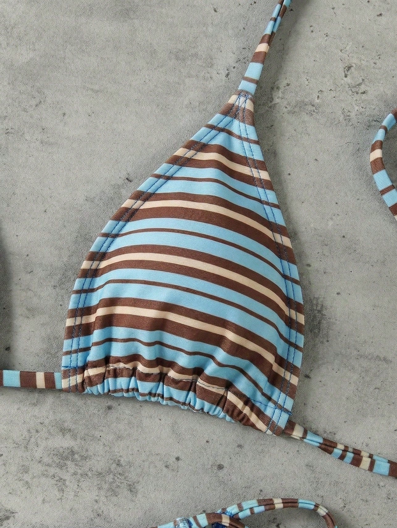 Retro Blue Striped Print Halter Tie Bikini Set, Sexy Push-Up High Waist Fitted 2-Piece Swimsuit For Women, Summer Holiday