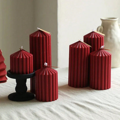 Retro Dark Red Striped Tall Short Pillar Aroma Candle Decorative Soy Wax Candle For Dinner Table Wedding Centerpiece Valentine Gift