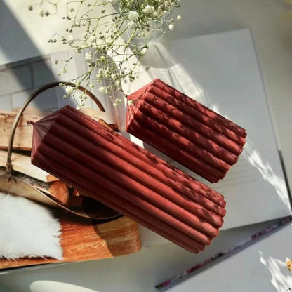 Retro Dark Red Striped Tall Short Pillar Aroma Candle Decorative Soy Wax Candle For Dinner Table Wedding Centerpiece Valentine Gift