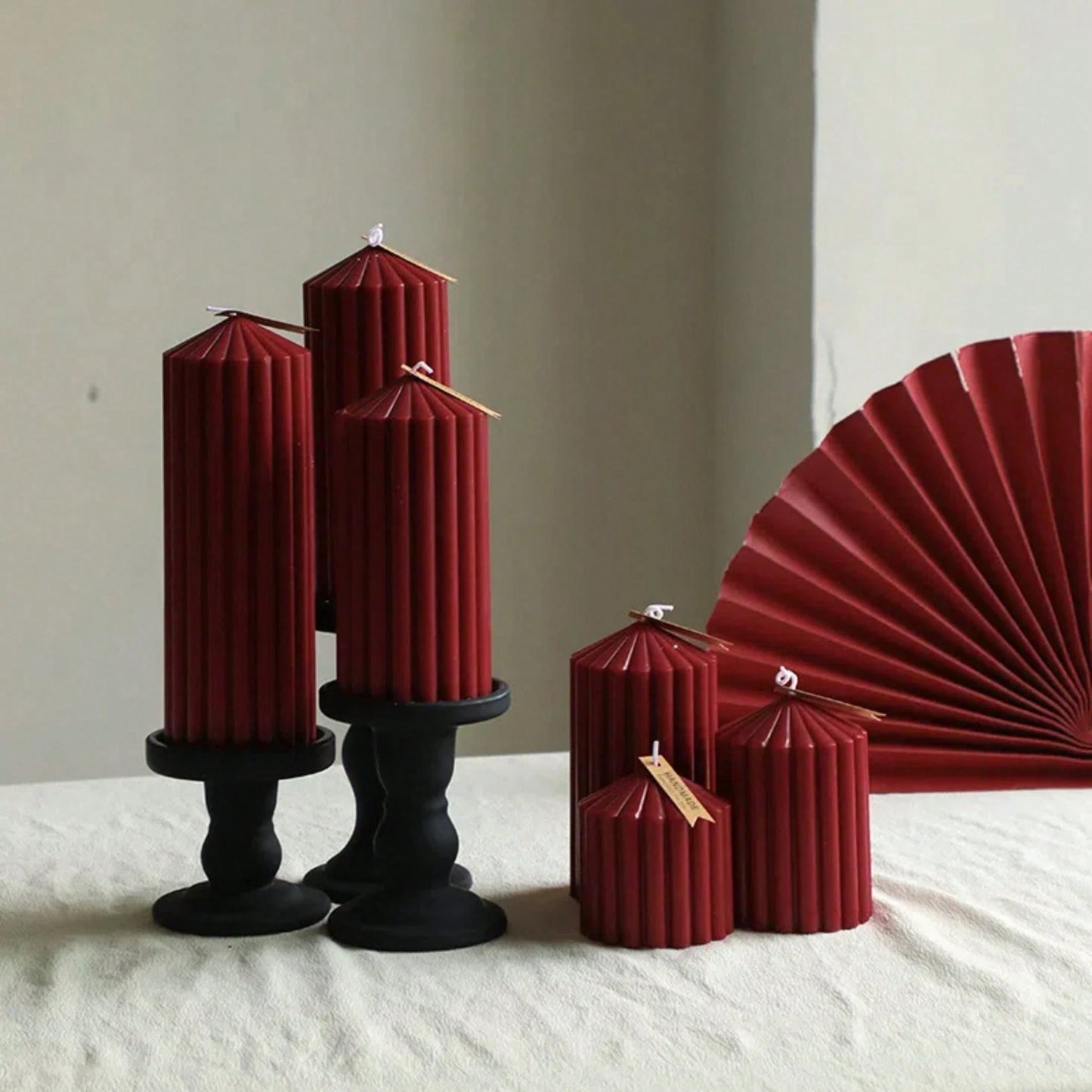 Retro Dark Red Striped Tall Short Pillar Aroma Candle Decorative Soy Wax Candle For Dinner Table Wedding Centerpiece Valentine Gift
