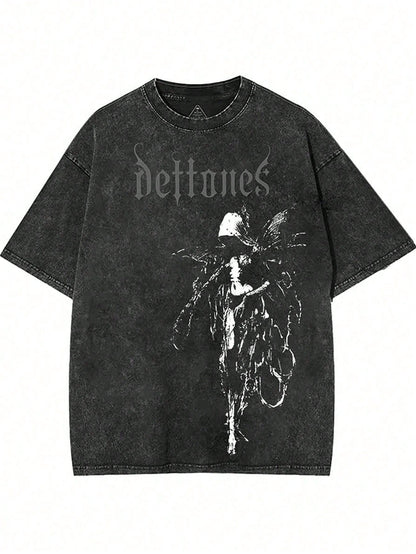 Retro Limited Edition Retro Sub-Tone Tee, Rock Band Heavy Metal Neutral Cotton Pattern Washed TeeGothic Punk Grunge Emo Y2K Clothes, Rock Music Merch