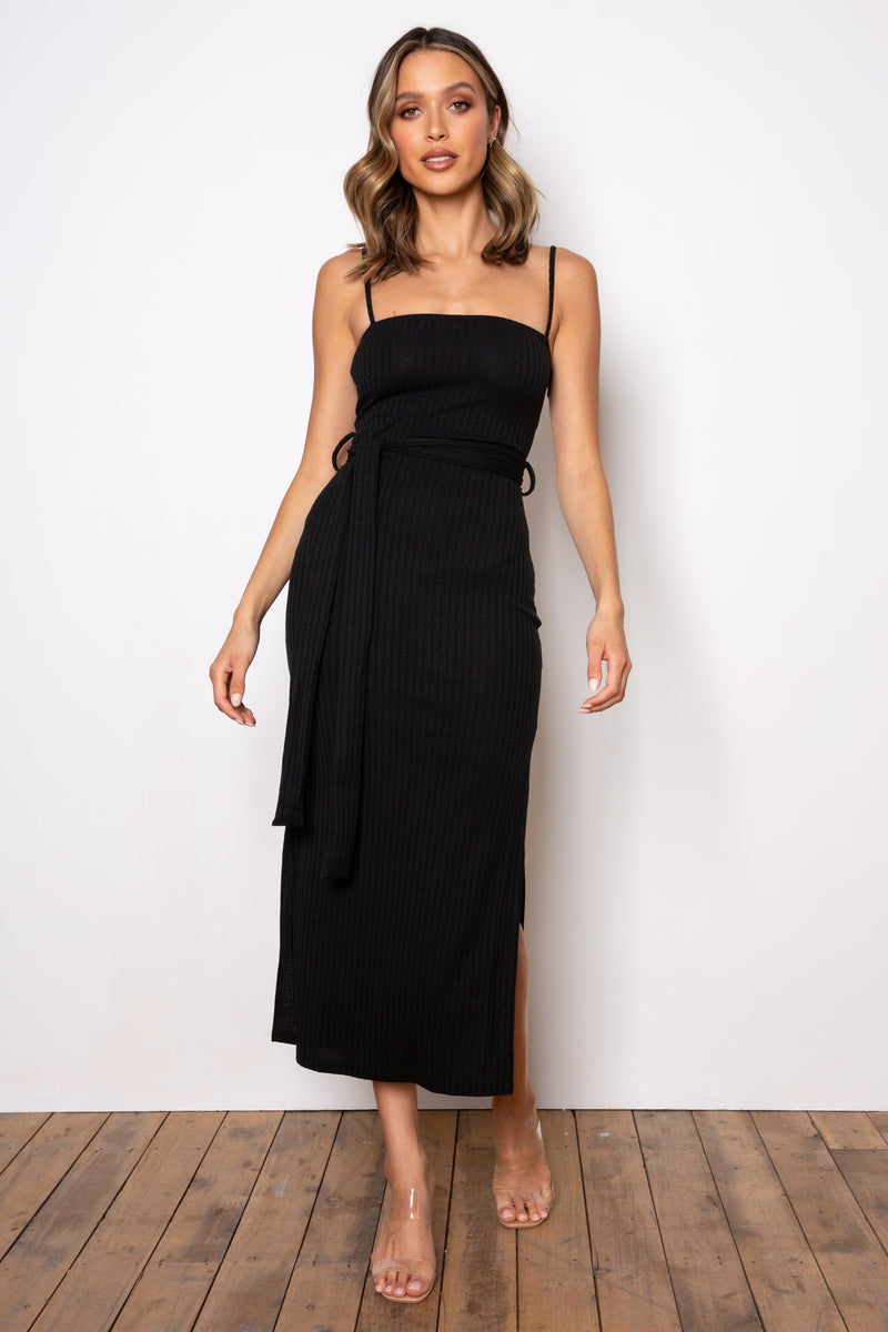 Rib Midi Dress - Black - JAUS