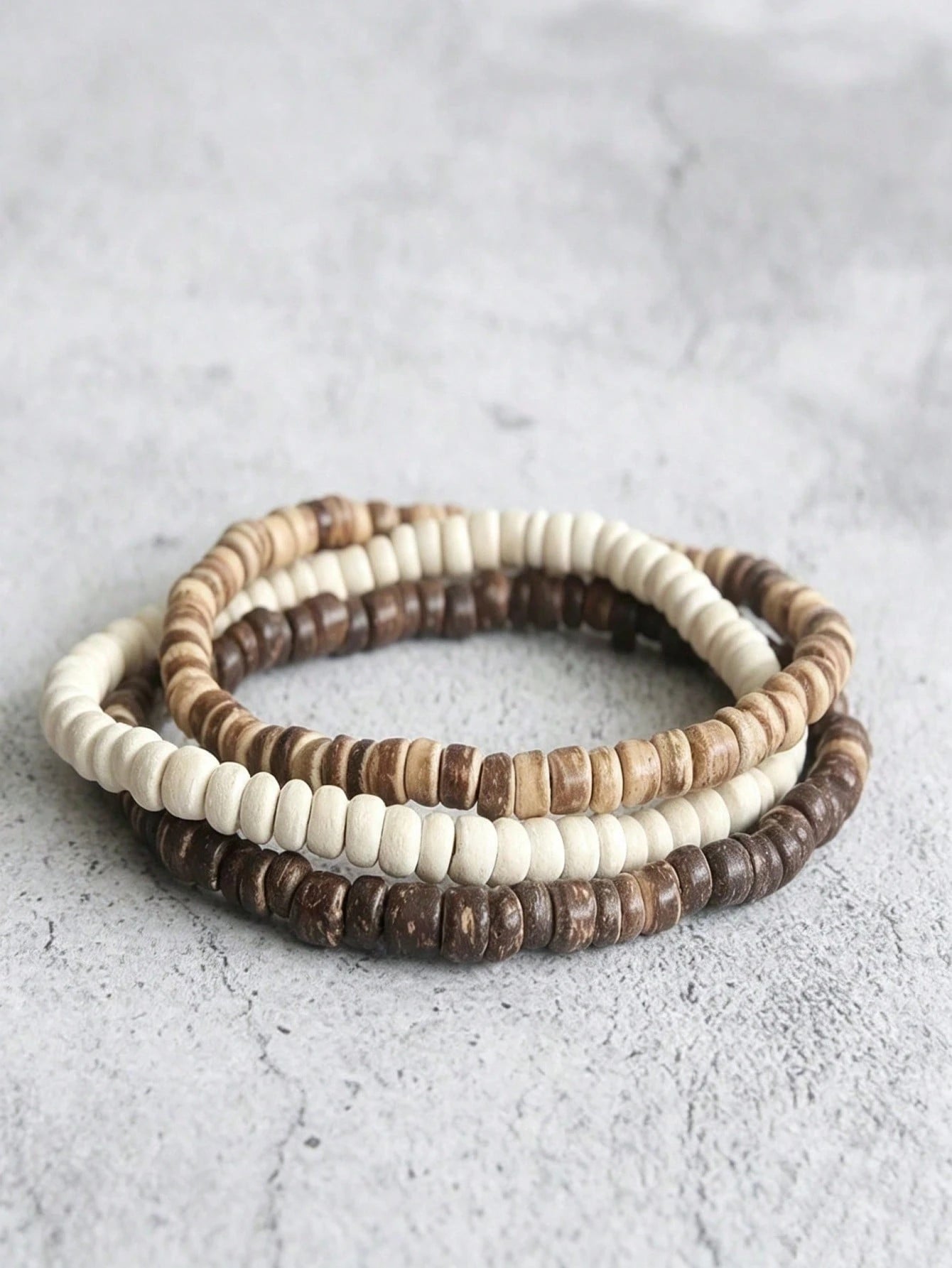 RINTOLER 1set/3pcs Boho Style Coconut Shell & Turquoise Beads Hollow Elastic Bracelet Set, Suitable For Daily Wear Or Vacation Matching